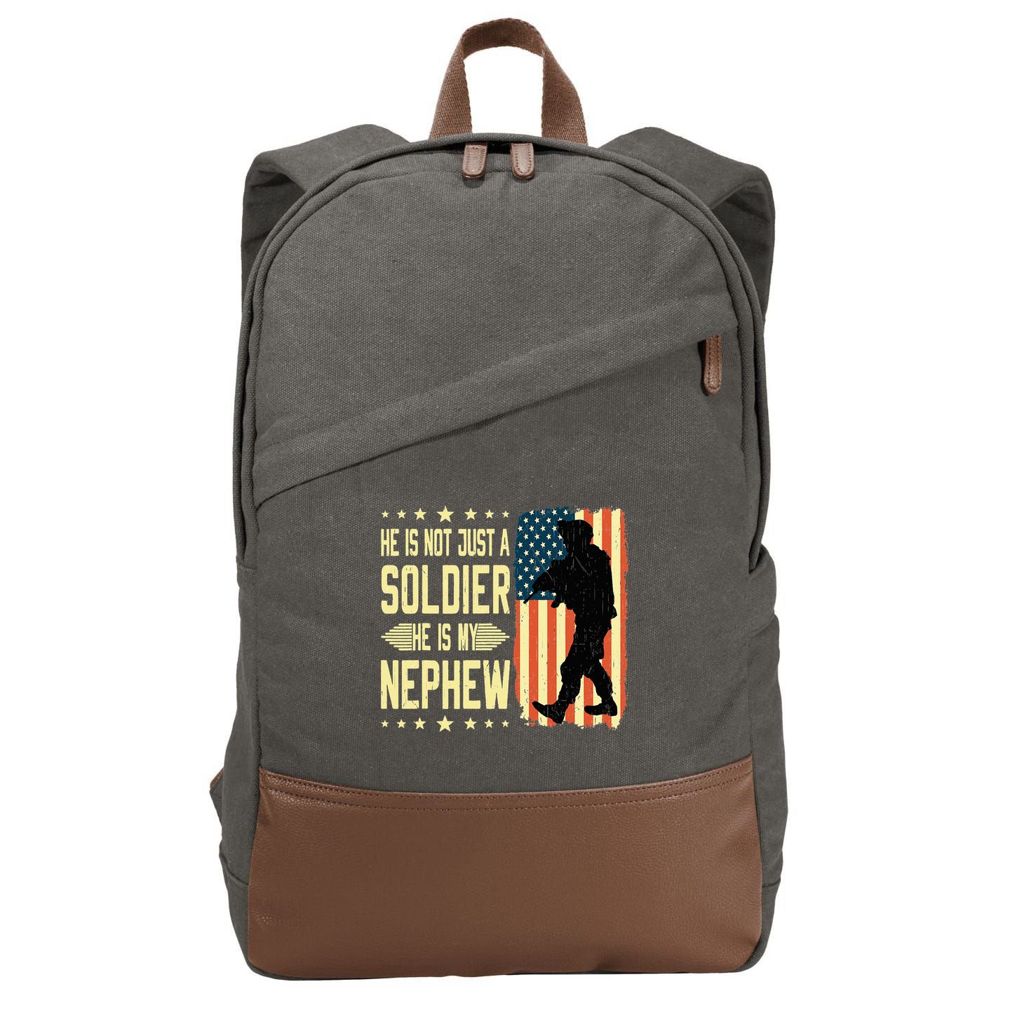 My Nephew Is A Soldier Hero Proud Army Aunt Uncle Military Cotton Canvas Backpack