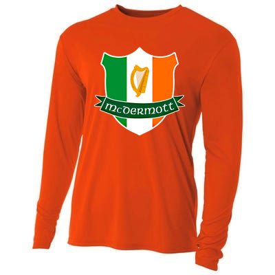 Mcdermott Name Irish Gift Irish Flag Harp Crest Cooling Performance Long Sleeve Crew