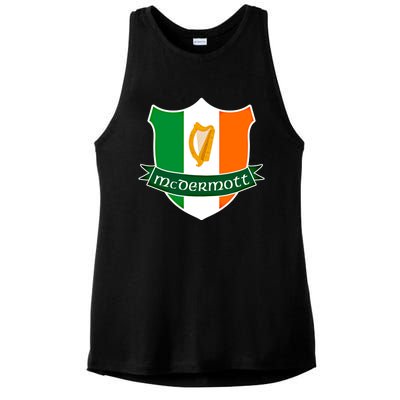 Mcdermott Name Irish Gift Irish Flag Harp Crest Ladies PosiCharge Tri-Blend Wicking Tank