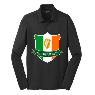 Mcdermott Name Irish Gift Irish Flag Harp Crest Silk Touch Performance Long Sleeve Polo