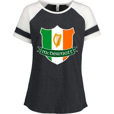 Mcdermott Name Irish Gift Irish Flag Harp Crest Enza Ladies Jersey Colorblock Tee