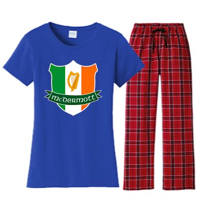 Mcdermott Name Irish Gift Irish Flag Harp Crest Women's Flannel Pajama Set