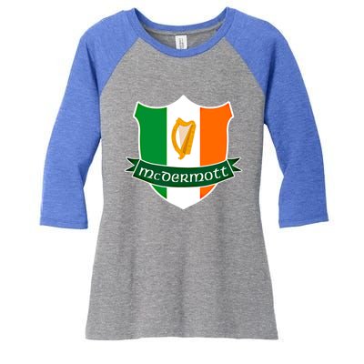 Mcdermott Name Irish Gift Irish Flag Harp Crest Women's Tri-Blend 3/4-Sleeve Raglan Shirt