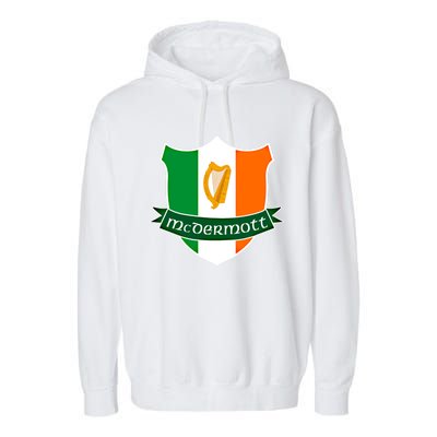 Mcdermott Name Irish Gift Irish Flag Harp Crest Garment-Dyed Fleece Hoodie