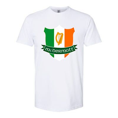 Mcdermott Name Irish Gift Irish Flag Harp Crest Softstyle CVC T-Shirt