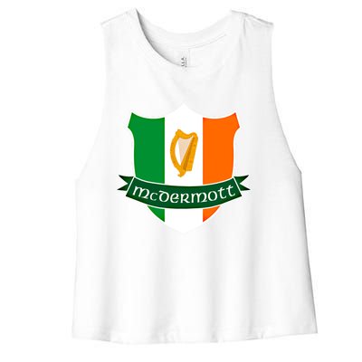 Mcdermott Name Irish Gift Irish Flag Harp Crest Women's Racerback Cropped Tank