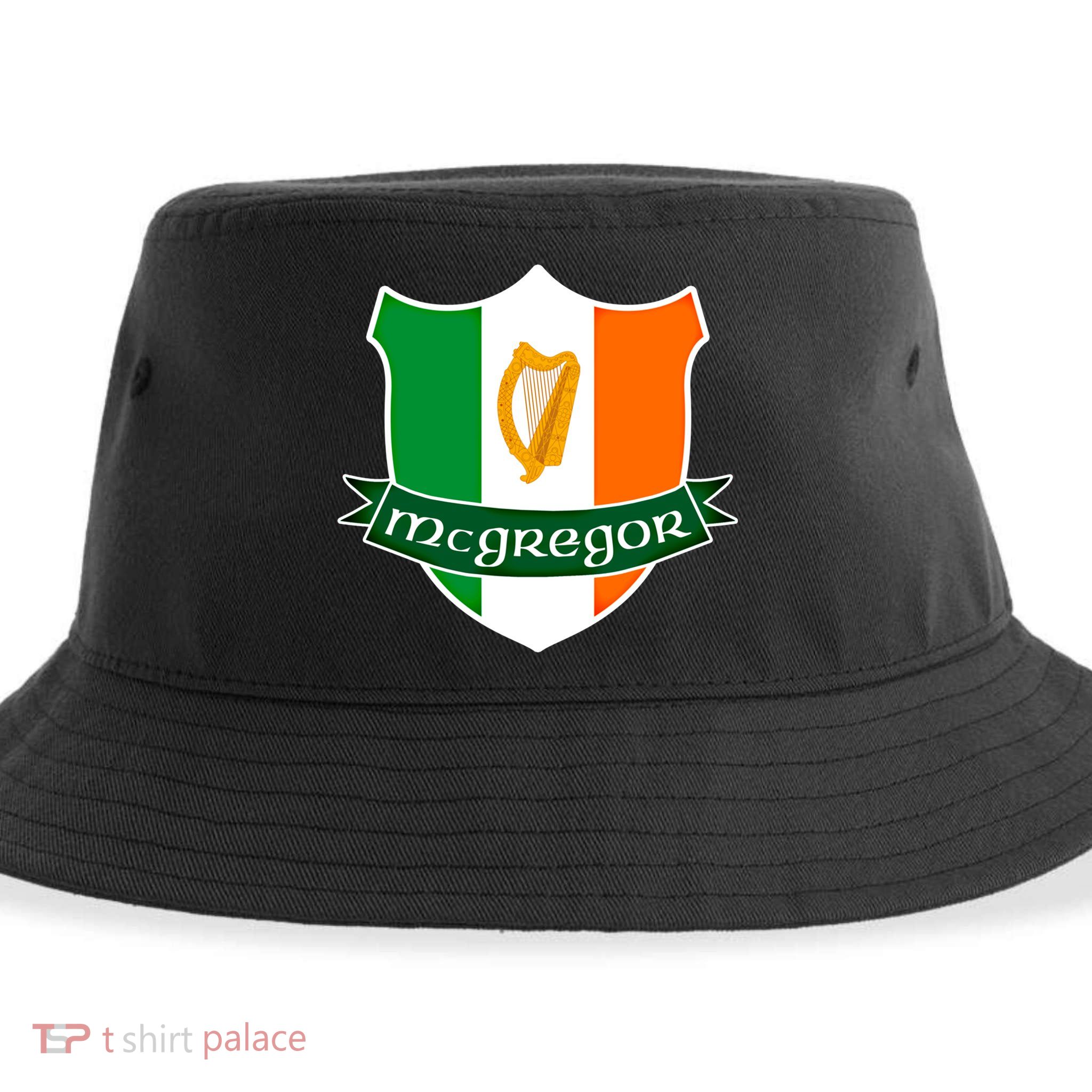 Mcgregor Name Irish Gift Irish Flag Harp Crest Sustainable Bucket Hat