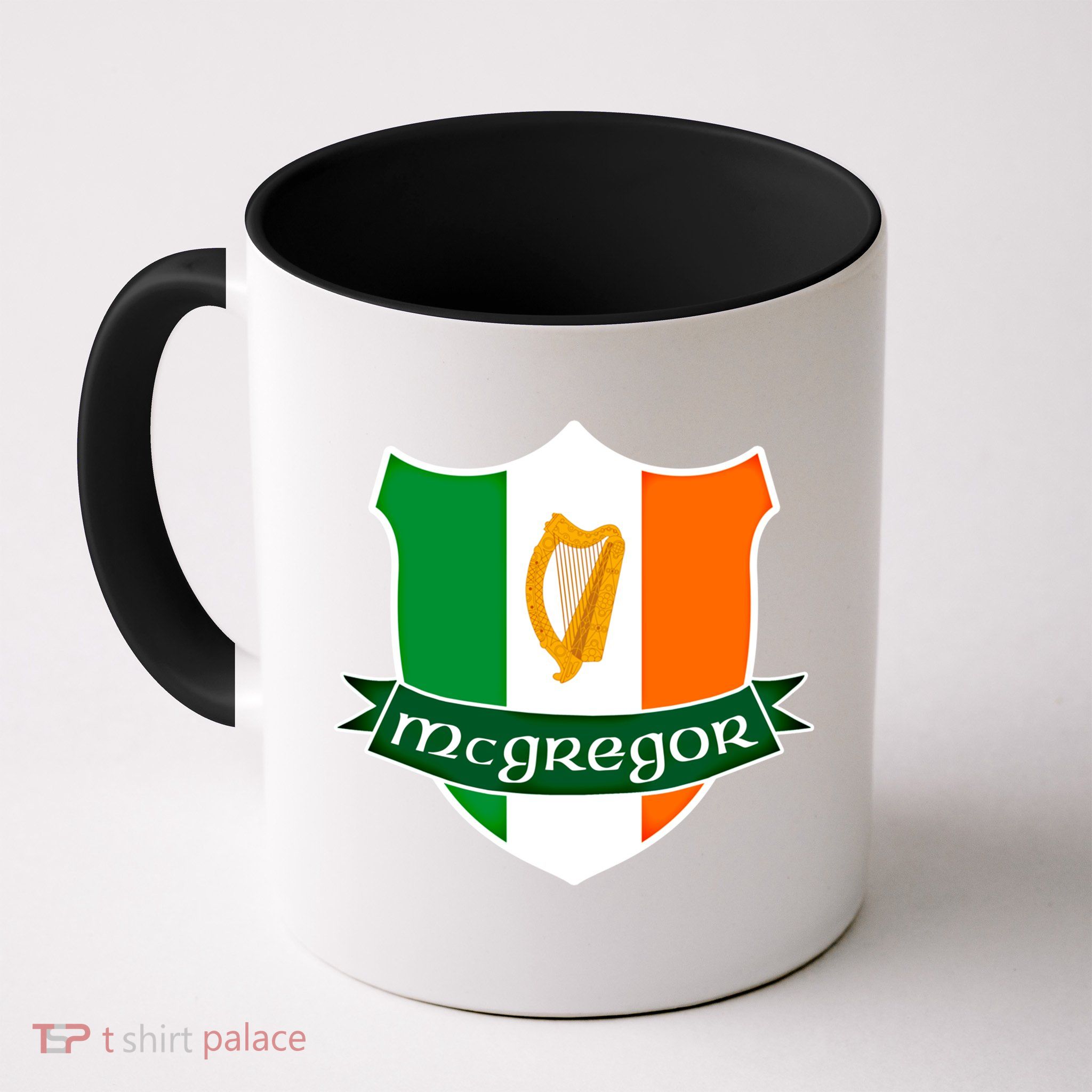 Mcgregor Name Irish Gift Irish Flag Harp Crest Mug
