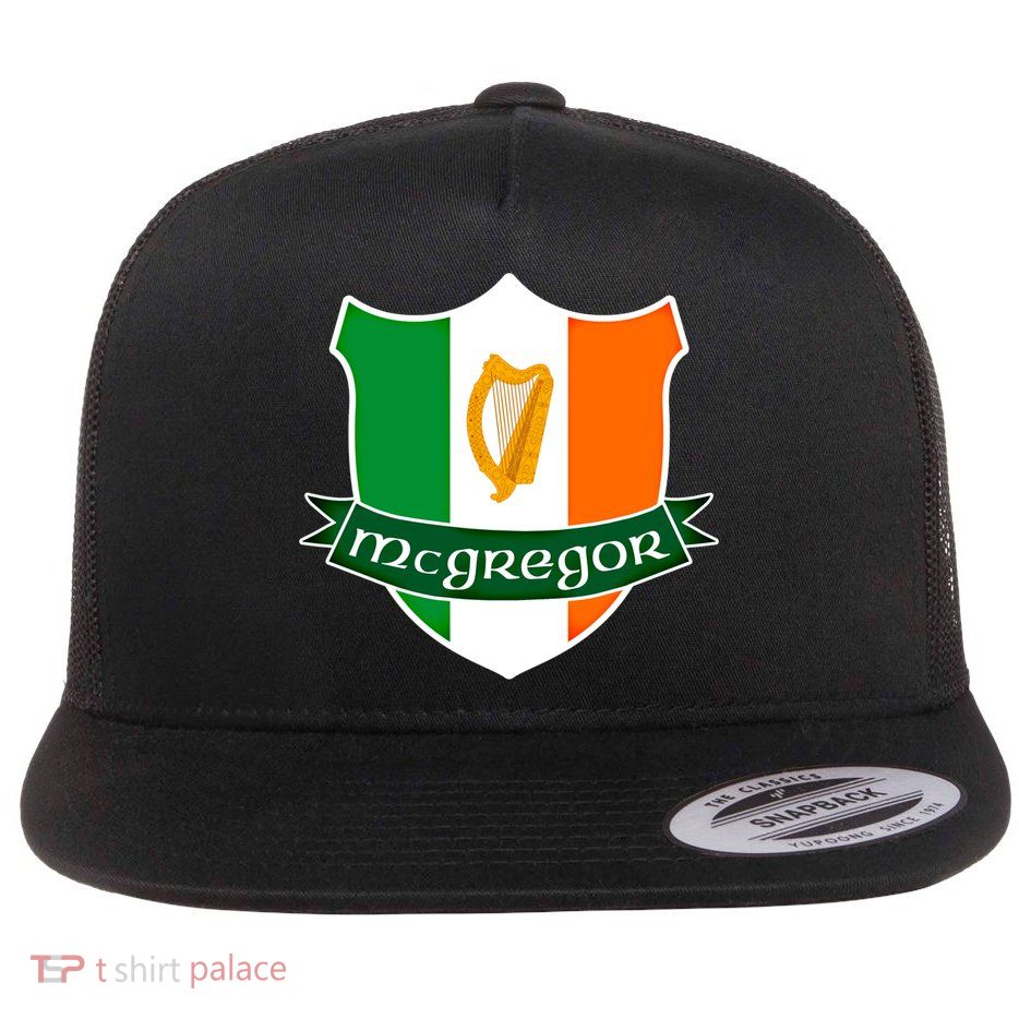 Mcgregor Name Irish Gift Irish Flag Harp Crest Flat Bill Trucker Hat