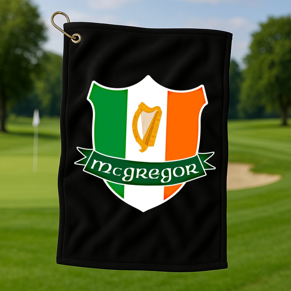 Mcgregor Name Irish Gift Irish Flag Harp Crest Golf Towel