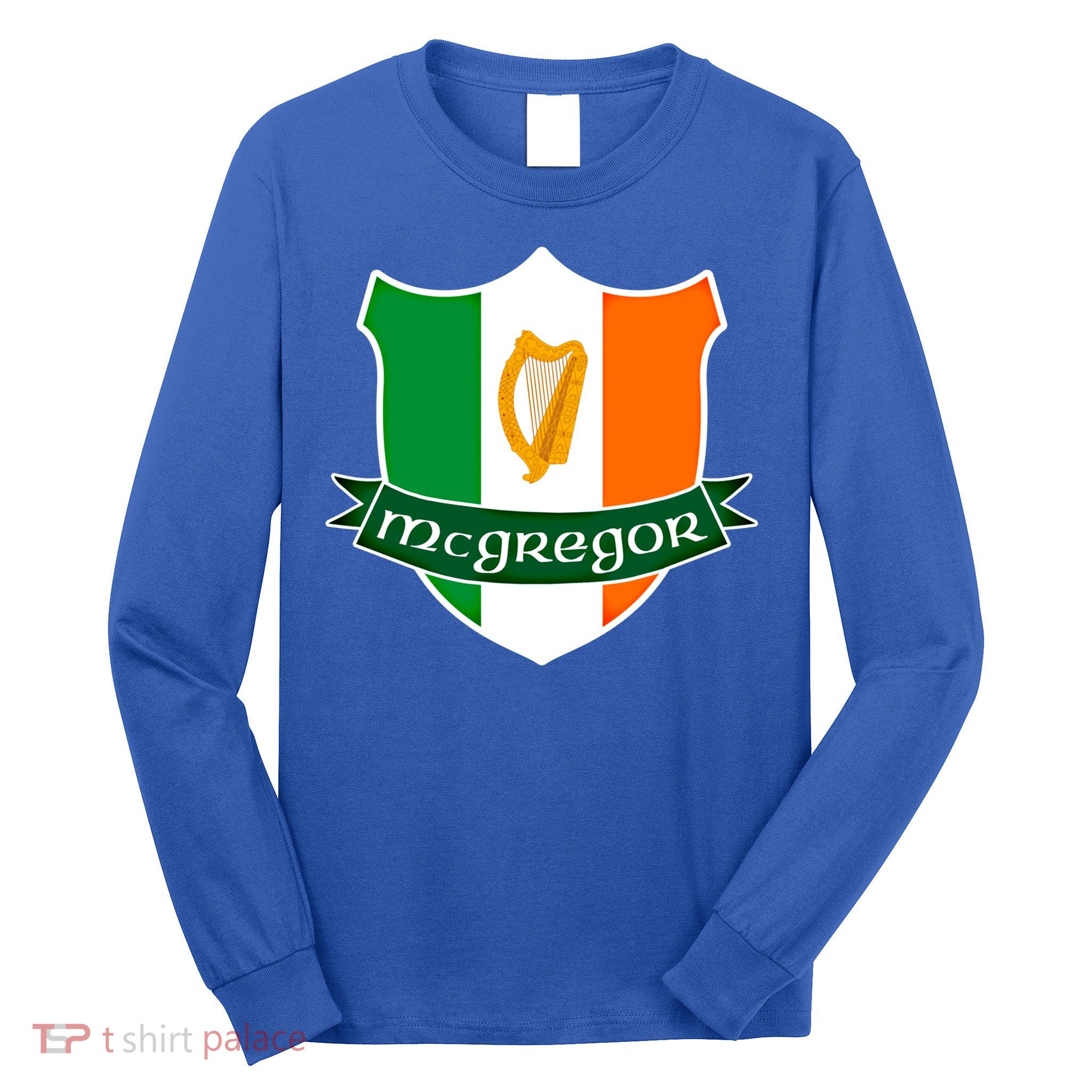 Mcgregor Name Irish Gift Irish Flag Harp Crest Long Sleeve Shirt