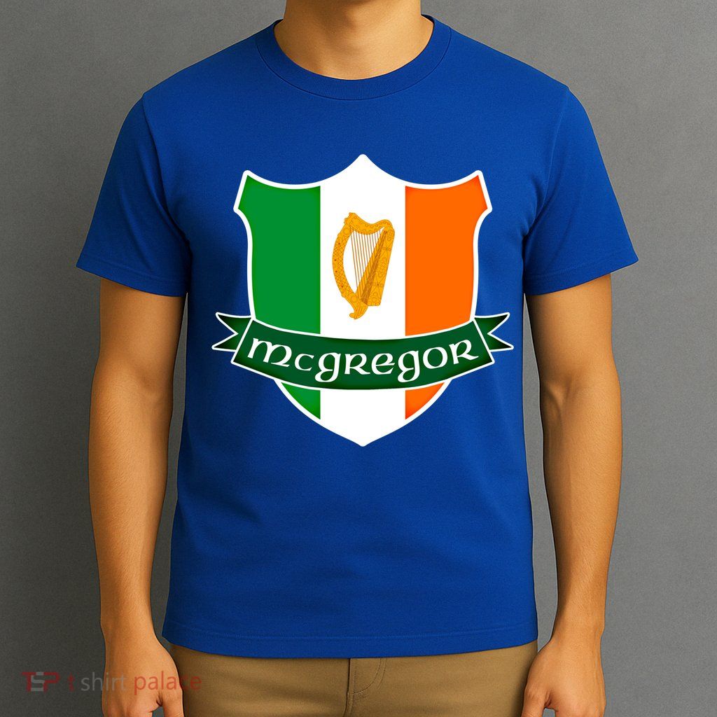 Mcgregor Name Irish Gift Irish Flag Harp Crest T-Shirt