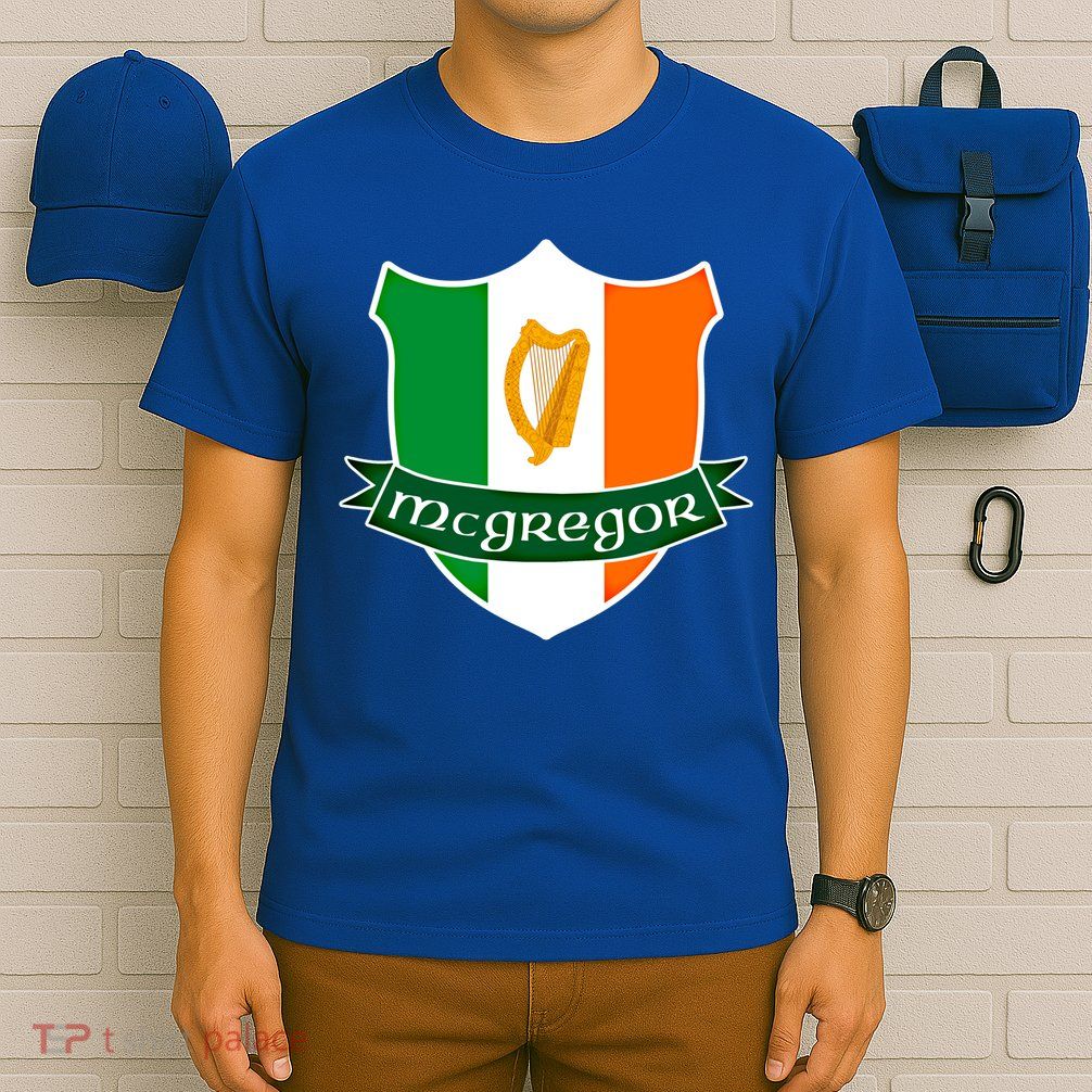 Mcgregor Name Irish Gift Irish Flag Harp Crest T-Shirt