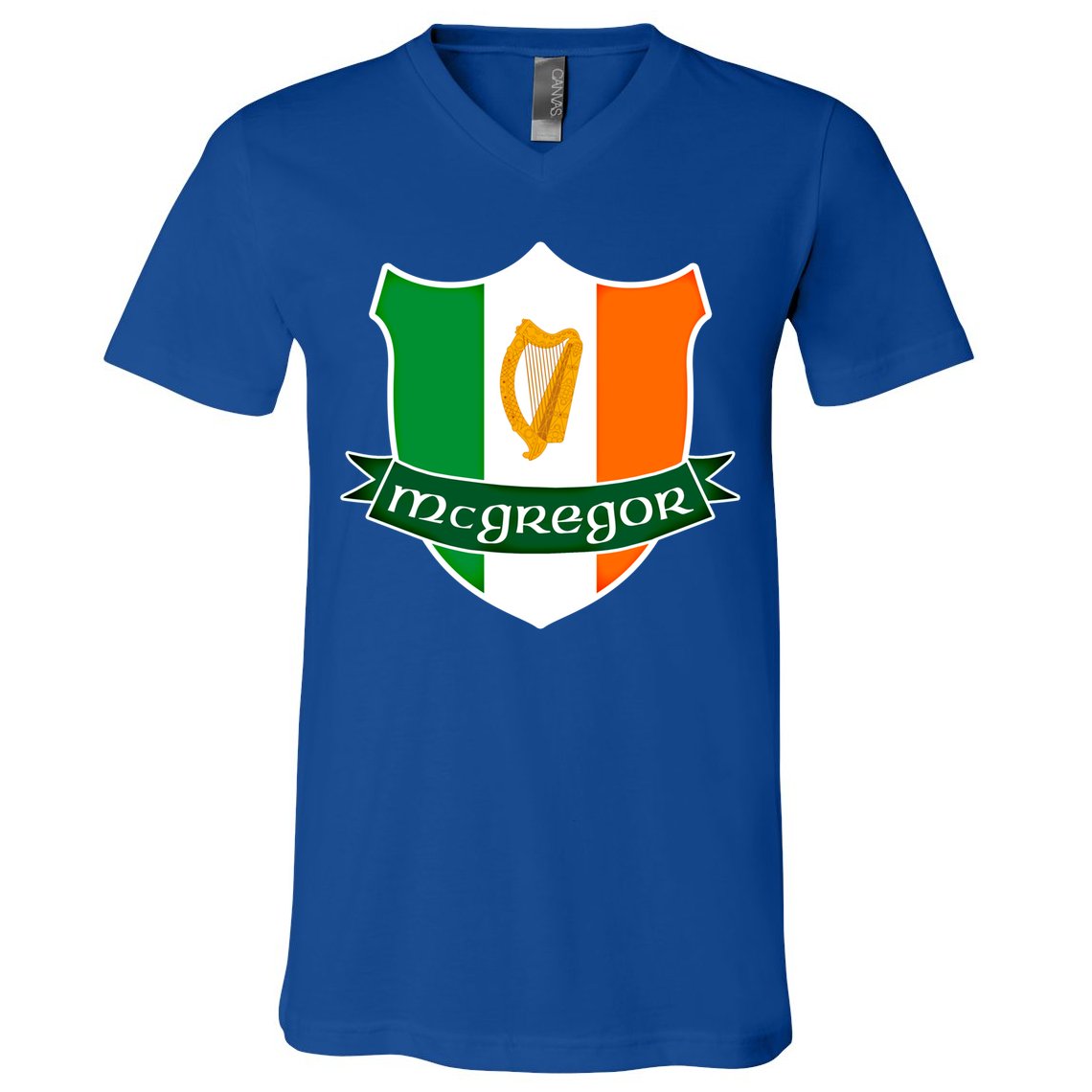 Mcgregor Name Irish Gift Irish Flag Harp Crest V-Neck T-Shirt