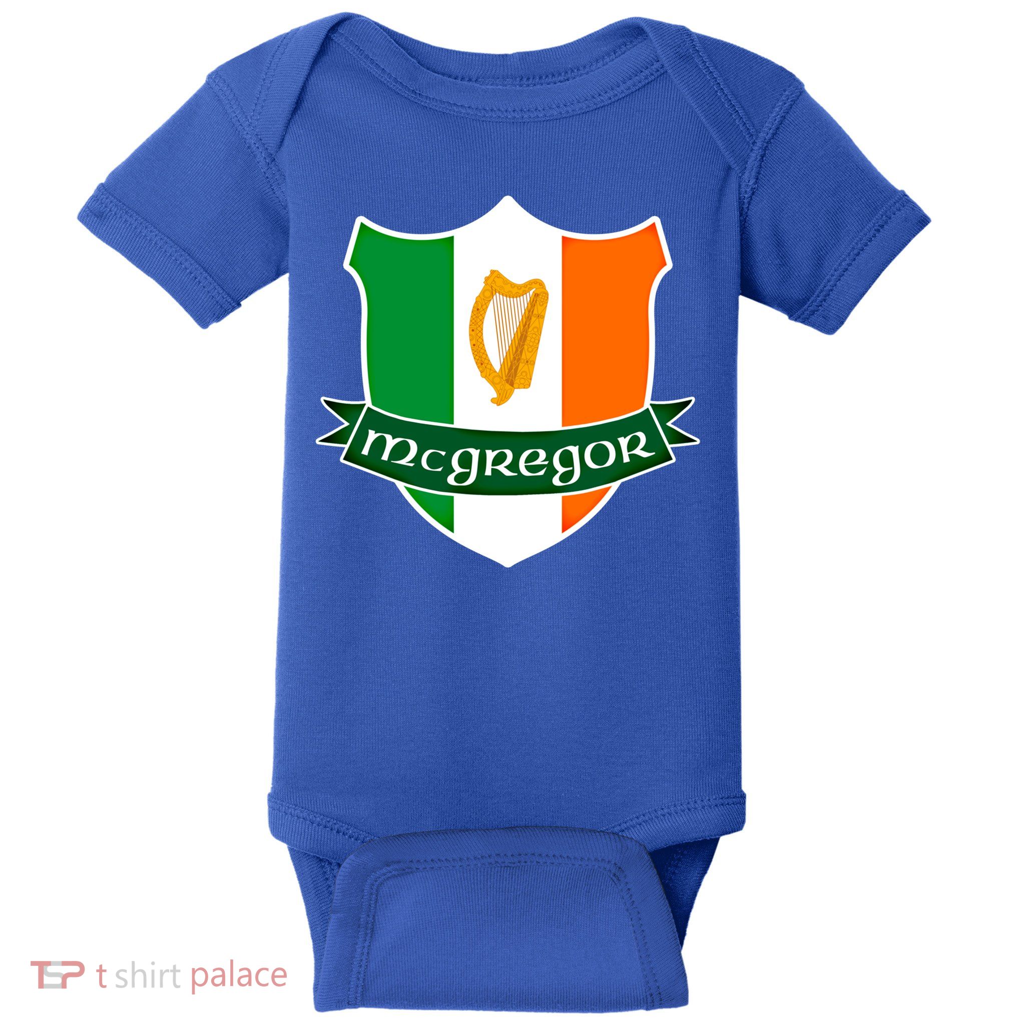 Mcgregor Name Irish Gift Irish Flag Harp Crest Baby Bodysuit
