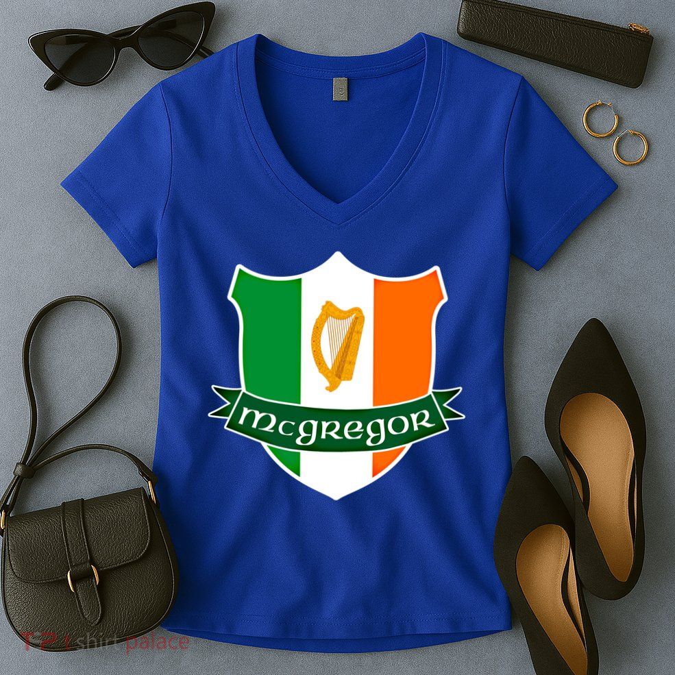 Mcgregor Name Irish Gift Irish Flag Harp Crest Women's V-Neck T-Shirt