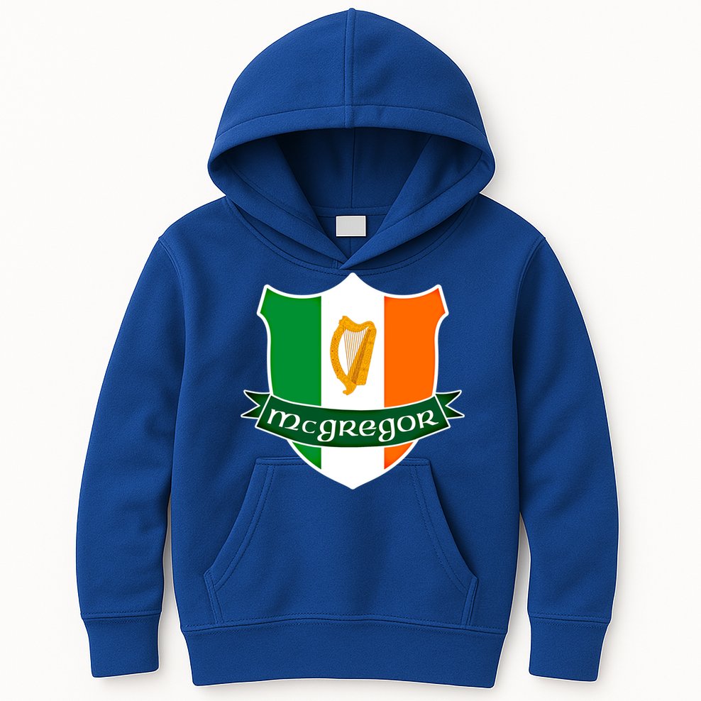 Mcgregor Name Irish Gift Irish Flag Harp Crest Kids Hoodie