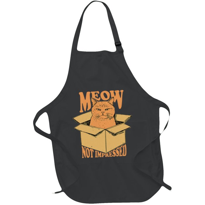 Meow Not Impressed Sarcastic Cat Meme Grumpy Feline In Box .Png Full-Length Apron With Pockets