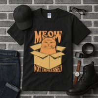 Meow Not Impressed Sarcastic Cat Meme Grumpy Feline In Box .Png Tall T-Shirt