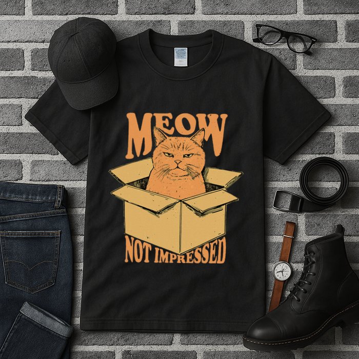 Meow Not Impressed Sarcastic Cat Meme Grumpy Feline In Box .Png Tall T-Shirt