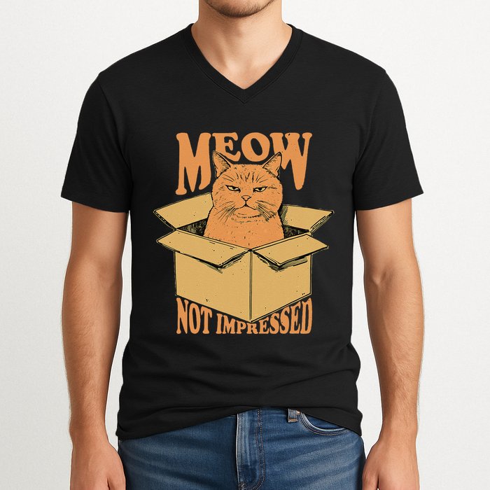 Meow Not Impressed Sarcastic Cat Meme Grumpy Feline In Box .Png V-Neck T-Shirt