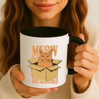 Meow Not Impressed Sarcastic Cat Meme Grumpy Feline In Box .Png Mug