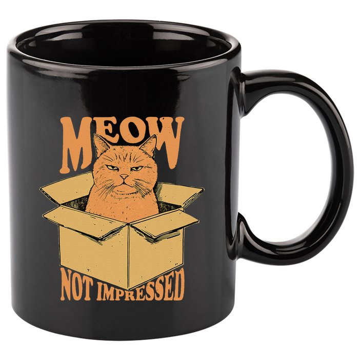 Meow Not Impressed Sarcastic Cat Meme Grumpy Feline In Box .Png 11oz C Handle Ceramic Mug