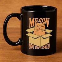 Meow Not Impressed Sarcastic Cat Meme Grumpy Feline In Box .Png 11oz C Handle Ceramic Mug