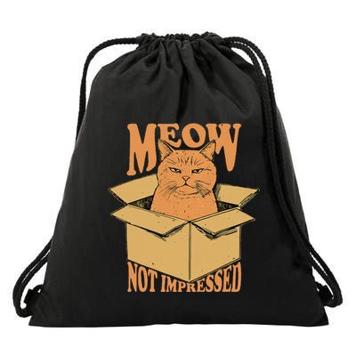 Meow Not Impressed Sarcastic Cat Meme Grumpy Feline In Box .Png Drawstring Bag