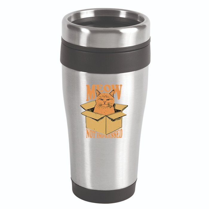 Meow Not Impressed Sarcastic Cat Meme Grumpy Feline In Box .Png 16oz Travel Tumbler