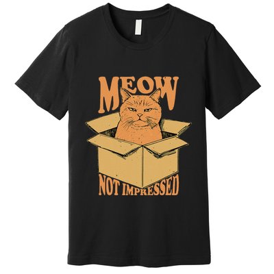 Meow Not Impressed Sarcastic Cat Meme Grumpy Feline In Box .Png Premium T-Shirt