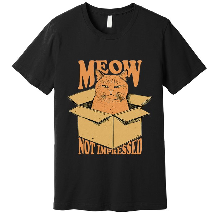 Meow Not Impressed Sarcastic Cat Meme Grumpy Feline In Box .Png Premium T-Shirt