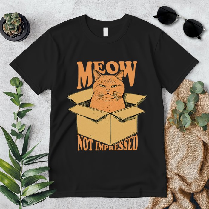 Meow Not Impressed Sarcastic Cat Meme Grumpy Feline In Box .Png Premium T-Shirt