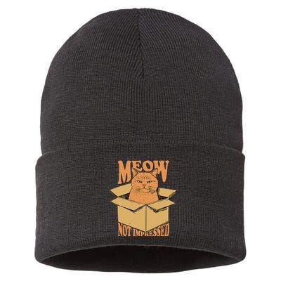 Meow Not Impressed Sarcastic Cat Meme Grumpy Feline In Box .Png Sustainable Knit Beanie