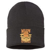 Meow Not Impressed Sarcastic Cat Meme Grumpy Feline In Box .Png Sustainable Knit Beanie