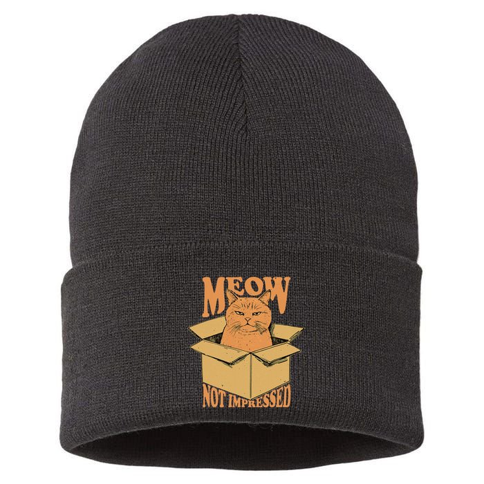 Meow Not Impressed Sarcastic Cat Meme Grumpy Feline In Box .Png Sustainable Knit Beanie