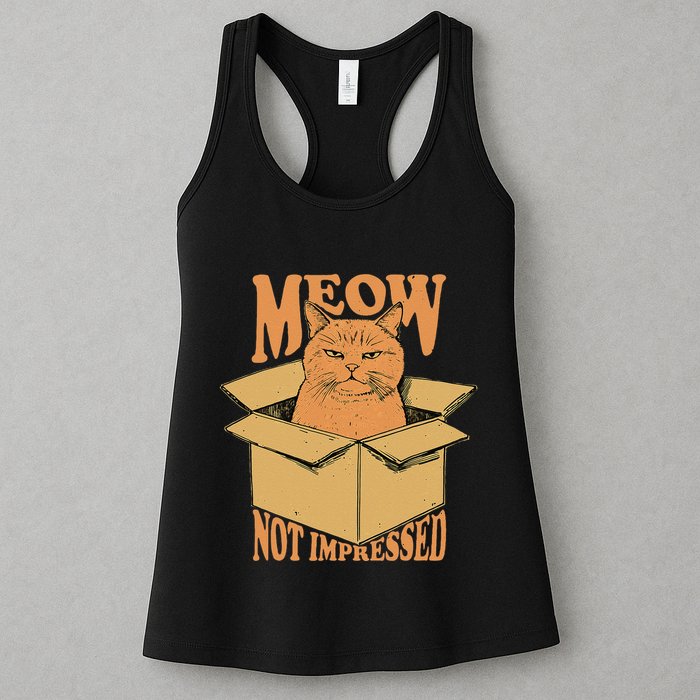 Meow Not Impressed Sarcastic Cat Meme Grumpy Feline In Box .Png Womens Tank Top