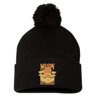 Meow Not Impressed Sarcastic Cat Meme Grumpy Feline In Box .Png Pom Pom 12in Knit Beanie
