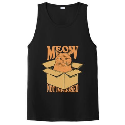 Meow Not Impressed Sarcastic Cat Meme Grumpy Feline In Box .Png PosiCharge Competitor Tank