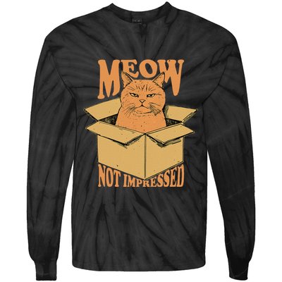 Meow Not Impressed Sarcastic Cat Meme Grumpy Feline In Box .Png Tie-Dye Long Sleeve Shirt