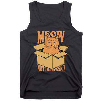 Meow Not Impressed Sarcastic Cat Meme Grumpy Feline In Box .Png Tank Top