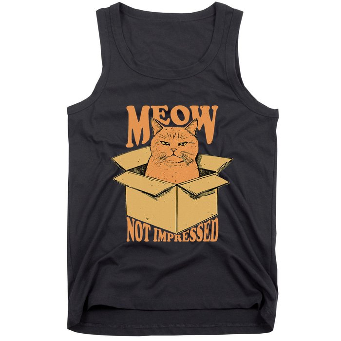 Meow Not Impressed Sarcastic Cat Meme Grumpy Feline In Box .Png Tank Top
