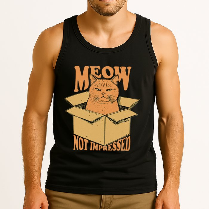 Meow Not Impressed Sarcastic Cat Meme Grumpy Feline In Box .Png Tank Top