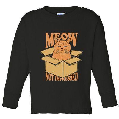 Meow Not Impressed Sarcastic Cat Meme Grumpy Feline In Box .Png Toddler Long Sleeve Shirt