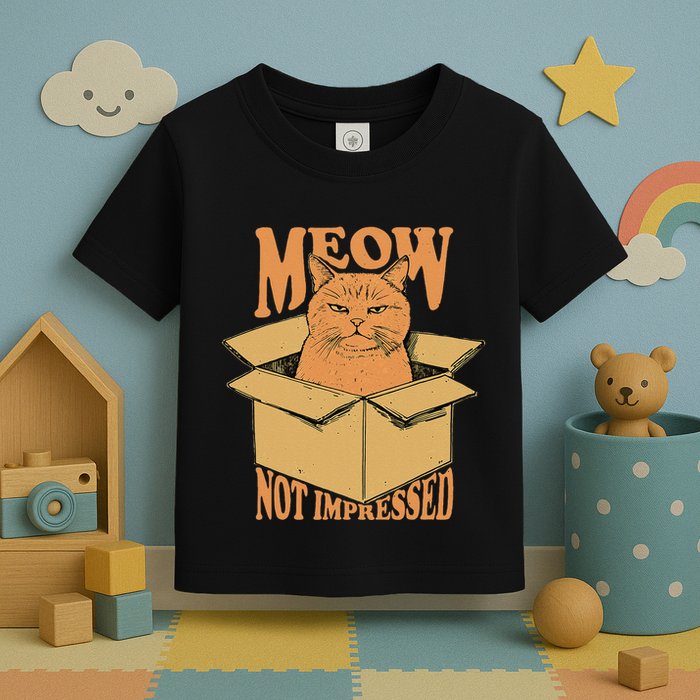 Meow Not Impressed Sarcastic Cat Meme Grumpy Feline In Box .Png Toddler T-Shirt