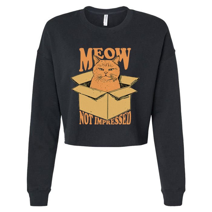 Meow Not Impressed Sarcastic Cat Meme Grumpy Feline In Box .Png Cropped Pullover Crew