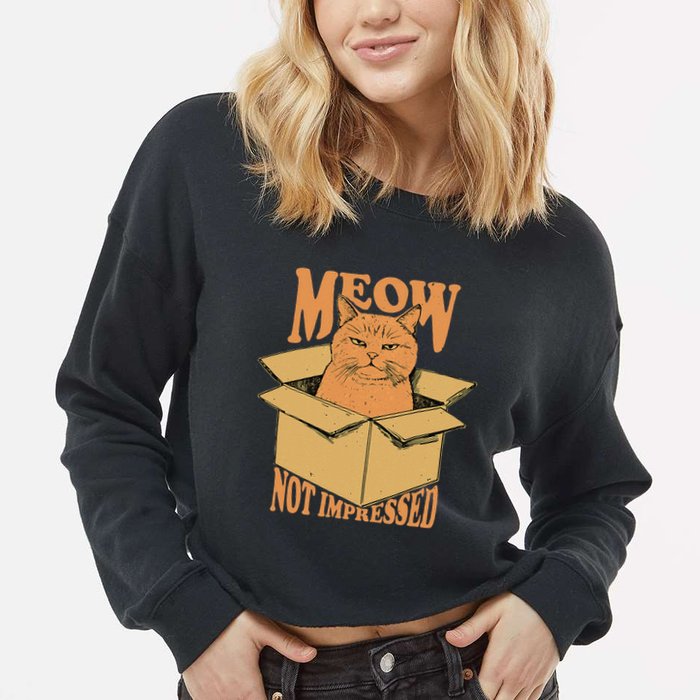 Meow Not Impressed Sarcastic Cat Meme Grumpy Feline In Box .Png Cropped Pullover Crew