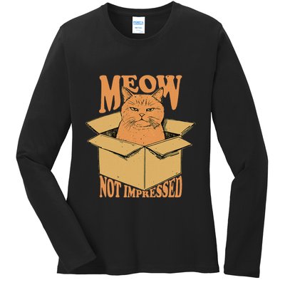Meow Not Impressed Sarcastic Cat Meme Grumpy Feline In Box .Png Ladies Long Sleeve Shirt