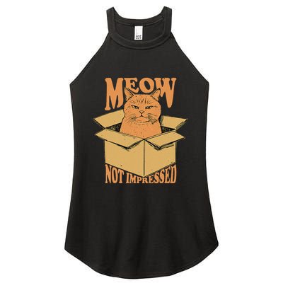 Meow Not Impressed Sarcastic Cat Meme Grumpy Feline In Box .Png Women's Perfect Tri Rocker Tank