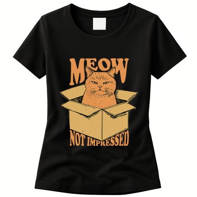 Meow Not Impressed Sarcastic Cat Meme Grumpy Feline In Box .Png Womens T-Shirt